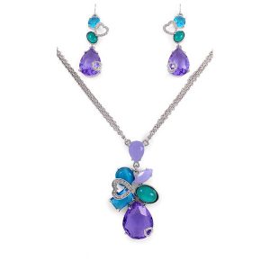 Platinum Plated, European style  2 Pieces Jewelry Set With colourful resins and crystals