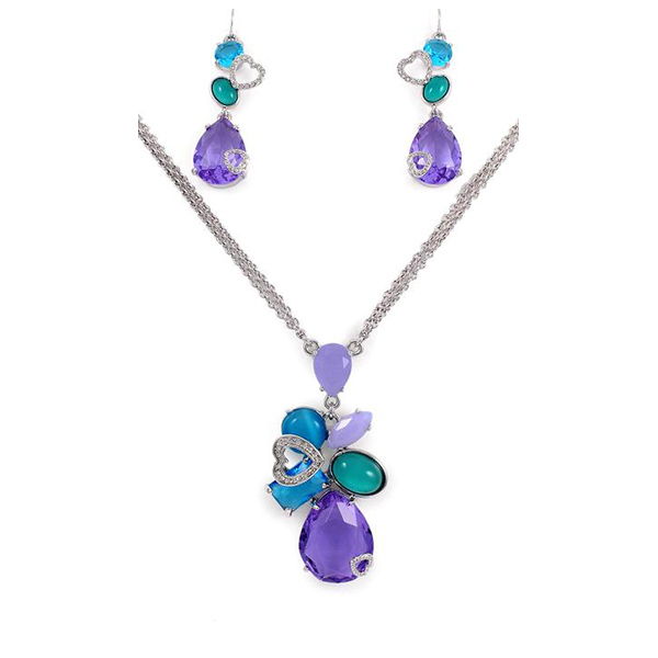Platinum Plated, European style  2 Pieces Jewelry Set With colourful resins and crystals