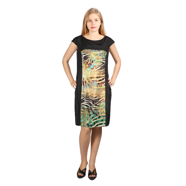 Digital print paneled silk dress