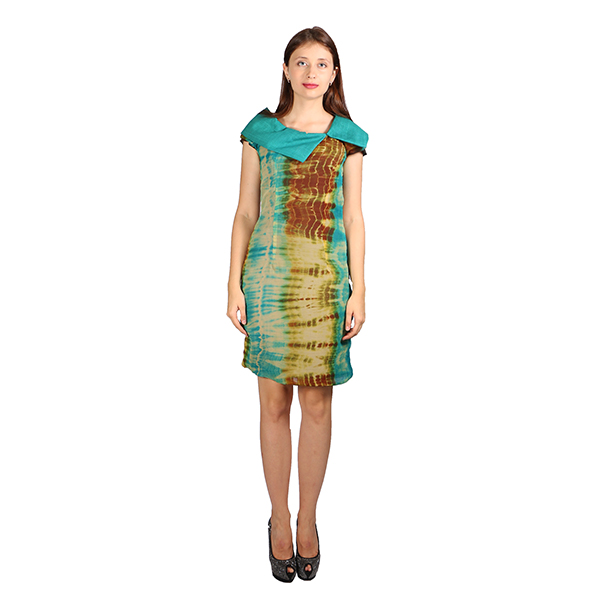 Tie and dye Georgette dress with rectangular collar