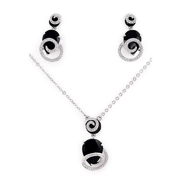 Platinum Plated, European style 2 Pieces Jewelry Set with Black resins and rhinestones