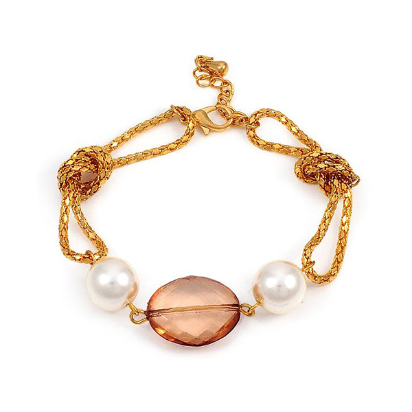 Multi-Layer Glass Bracelet With Venetian Pearl & Champagne Resin Bracelet