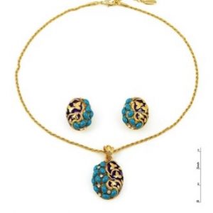 Amazing gold Plated, Africa and Middle East style, dark blue enameled,resin, 2 Pieces Jewelry Set