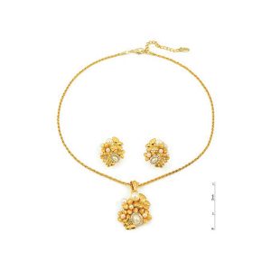 Butterfly Carved Golden beads,Venetian Pearl with Rhinestone Pendant Set. GOLD AND PLATINUM PLATED JEWELLERY SETS