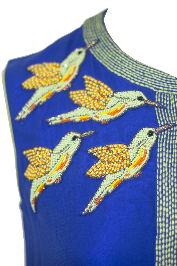 Beaded(Birds) Handkerchief Hemline  Blue Georgette Dress (women)