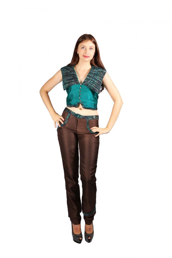 Accordion pleat angular collar Top with  trouser