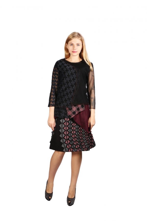 Asymmetric lace Top with paneled Skirt