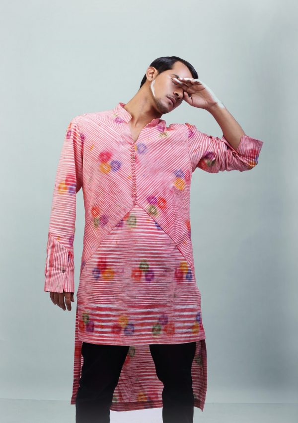 Red cotton printed Mens Tunic