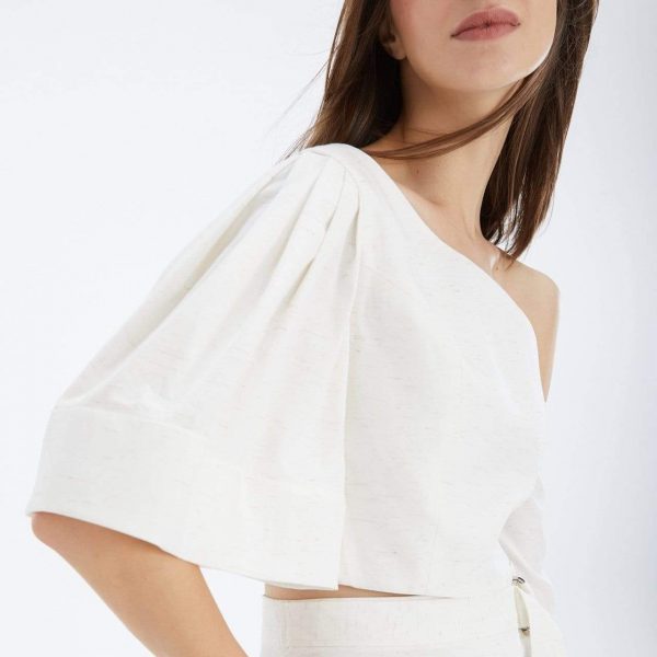 taktai blouse s natural off shoulder asymmetric blouse