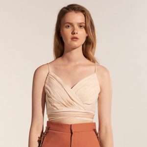 taktai crop top s old rose gathering spaghetti strap crop top