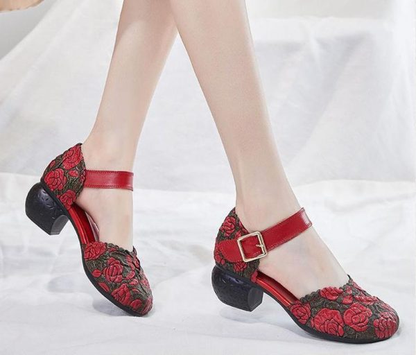 Rose Engraved Ankle Wrap Sandals WOMEN'S SANDALS / SHOES 2