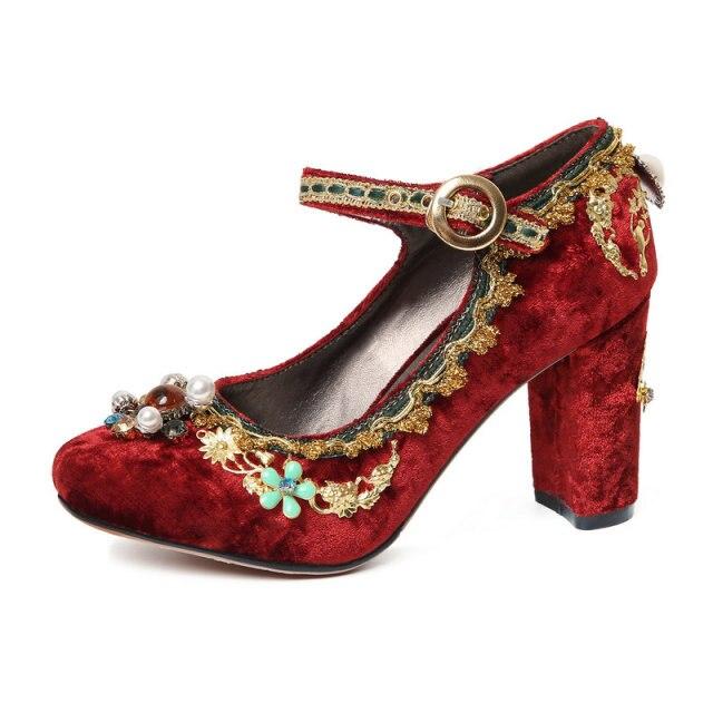 pure silk embroidered high heel pumps
