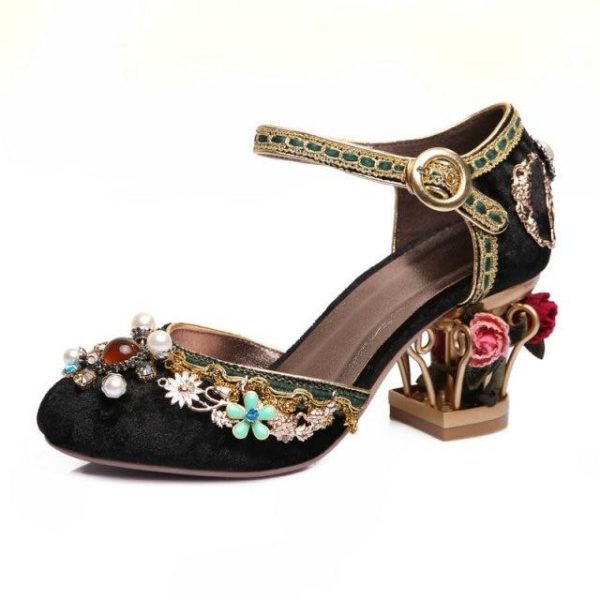 Velvet Embroidered, High Heeled Pumps WOMEN'S SANDALS / SHOES 2