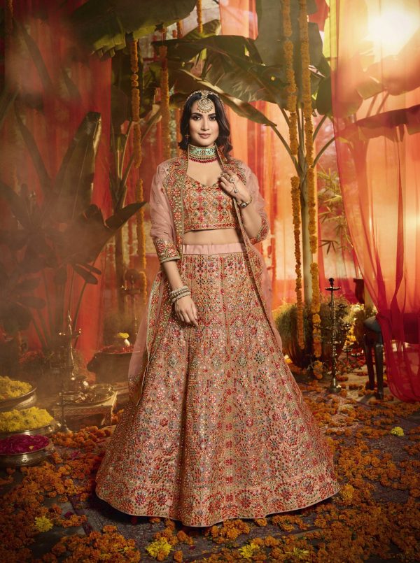 Peach A- Line Bridal Lehenga Choli CLOTHING