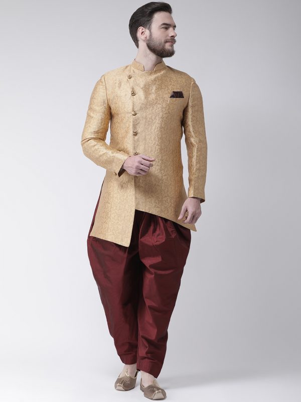 Intricately embroidered Sherwani set in Gold and Wine color CLOTHING 2